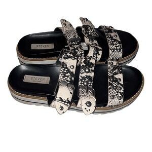STEVEN NEW YORK Studded Snakeskin Slide Sandals